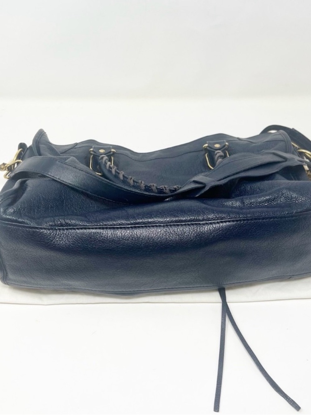 Balenciaga Blue Leather Braided-Handle Shoulder Bag with Gold Hardware - Picture 5 of 6